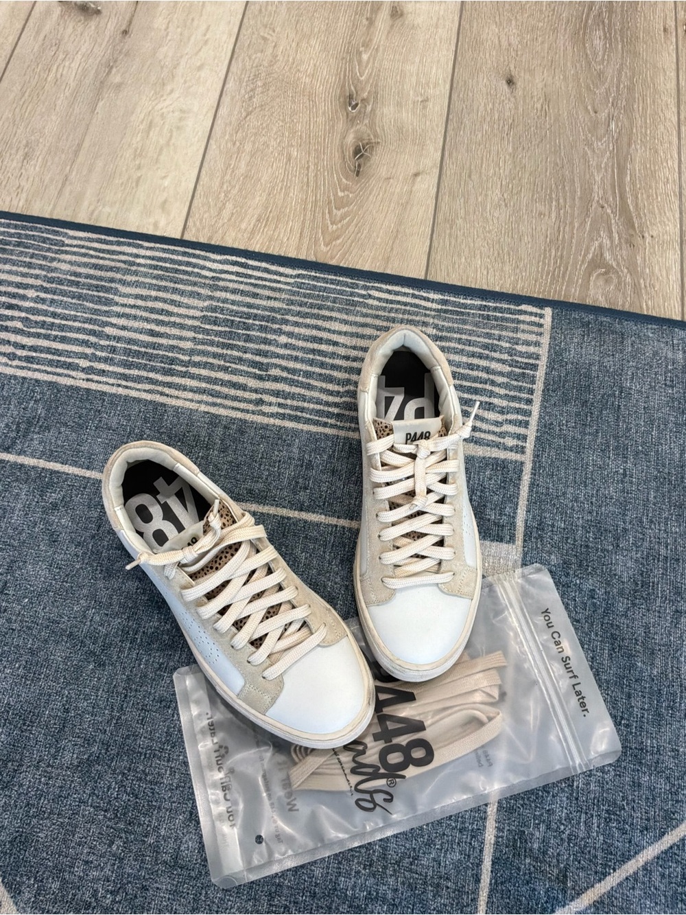 P448 White and Beige Low-Top Women's Sneakers